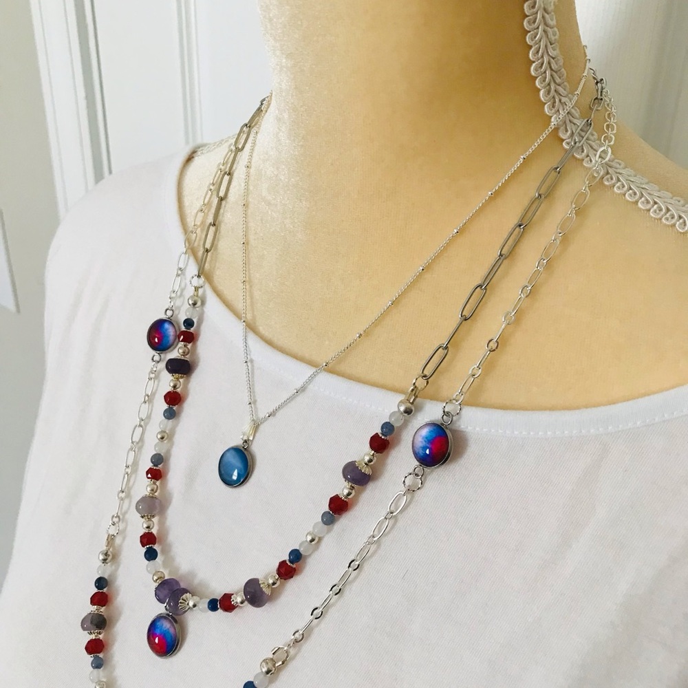 Handmade Pop of Color 3 Piece Necklace Set-Glass Cabochon-Gemstone Carnelian